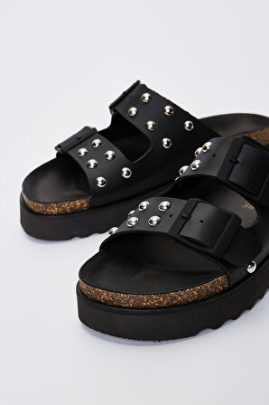 Valmenti Laisa Kadın Siyah Deri Terlik 985 23-6207 BN TRLK Y23