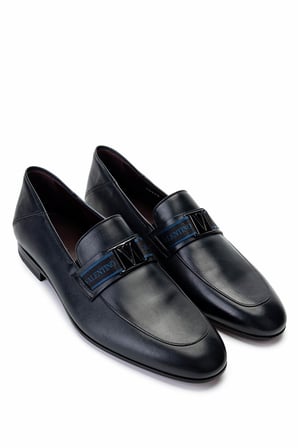 VALENTINO Erkek Hakiki Deri Mavi Loafer Ayakkabı 667 20090 ERK AYK Y23 BLUE