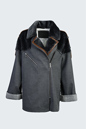 Valmenti Kadın Gri KURK/DERI/KUMAS Deri Mont 616 5049-A BN MONT SK23/24