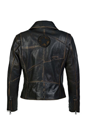 Tamer Tanca Kadın Hakiki Deri Siyah Eskitme Deri Mont 993 SD-201 BYN DERIMONT SK23/24 SIYAH ESKITME