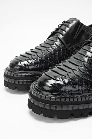 Tamer Tanca Erkek Hakiki Deri Siyah Yılan Casual Ayakkabı 537 3251 ERK AYK SK23/24 SYH YLN/BFL