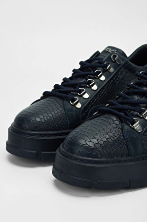 Tamer Tanca Erkek Hakiki Deri Lacivert Sneakers & Spor Ayakkabı 352 19338 ERK AYK SK23/24 LACI KROKO