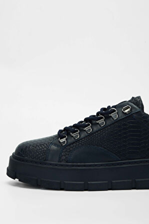 Tamer Tanca Erkek Hakiki Deri Lacivert Sneakers & Spor Ayakkabı 352 19338 ERK AYK SK23/24 LACI KROKO