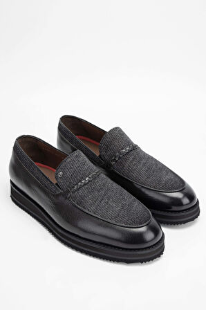 Tamer Tanca Erkek Hakiki Deri/Tekstil Gri Loafer Ayakkabı 477 66003 ERK AYK SK23/24 GRI BFL/KMS
