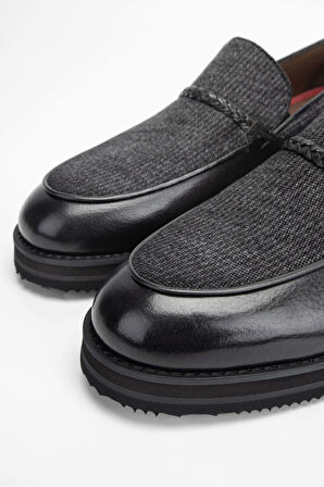 Tamer Tanca Erkek Hakiki Deri/Tekstil Gri Loafer Ayakkabı 477 66003 ERK AYK SK23/24 GRI BFL/KMS