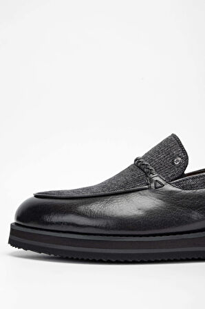 Tamer Tanca Erkek Hakiki Deri/Tekstil Gri Loafer Ayakkabı 477 66003 ERK AYK SK23/24 GRI BFL/KMS