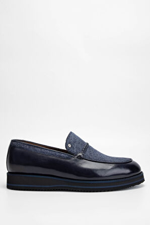Tamer Tanca Erkek Hakiki Deri/Tekstil Lacivert Loafer Ayakkabı 477 66003 ERK AYK SK23/24 LACI BFL/KMS