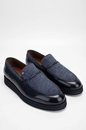 Tamer Tanca Erkek Hakiki Deri/Tekstil Lacivert Loafer Ayakkabı 477 66003 ERK AYK SK23/24 LACI BFL/KMS