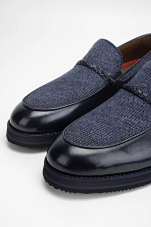 Tamer Tanca Erkek Hakiki Deri/Tekstil Lacivert Loafer Ayakkabı 477 66003 ERK AYK SK23/24 LACI BFL/KMS