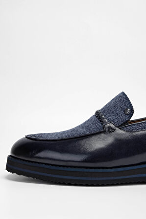 Tamer Tanca Erkek Hakiki Deri/Tekstil Lacivert Loafer Ayakkabı 477 66003 ERK AYK SK23/24 LACI BFL/KMS