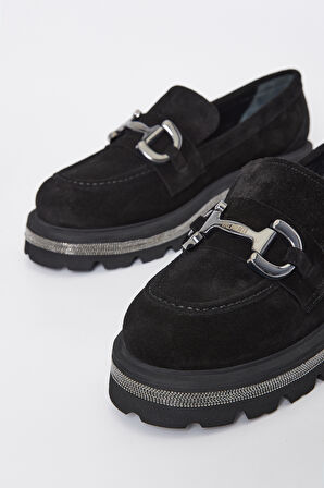 Valmenti Kadın Siyah Süet Deri Loafer Ayakkabı 33 77501 BN AYK SK23/24