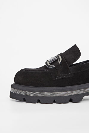 Valmenti Kadın Siyah Süet Deri Loafer Ayakkabı 33 77501 BN AYK SK23/24