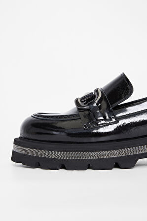 Valmenti Kadın Siyah Rugan Deri Loafer Ayakkabı 33 77501 BN AYK SK23/24