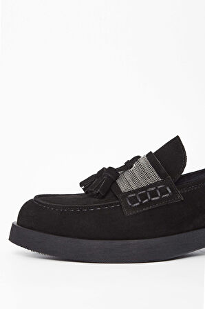 Tamer Tanca Kadın Hakiki Deri Siyah Süet Loafer Ayakkabı 33 67700 BN AYK SK23/24 SIYAH SUET