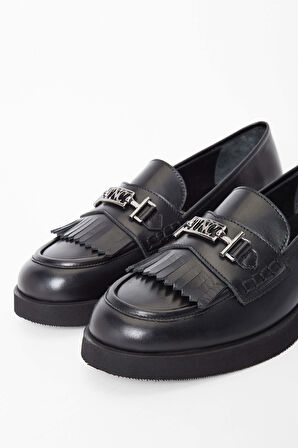 Tamer Tanca Kadın Hakiki Deri Siyah Deri Loafer Ayakkabı 33 40202 BN AYK SK23/24 SIYAH DR