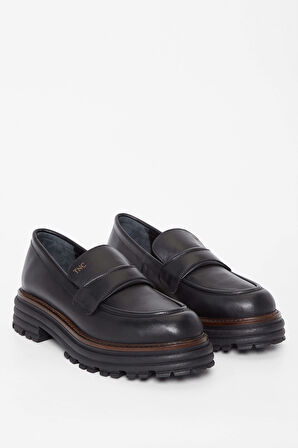 Tamer Tanca Kadın Hakiki Deri Siyah Deri Loafer Ayakkabı 33 7501 BN AYK SK23/24 SIYAH DR