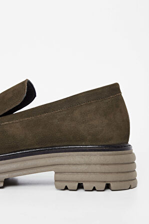 Tamer Tanca Kadın Hakiki Deri Yeşil Loafer Ayakkabı 33 7501 BN AYK SK23/24 HAKI NBK