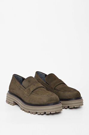 Tamer Tanca Kadın Hakiki Deri Yeşil Loafer Ayakkabı 33 7501 BN AYK SK23/24 HAKI NBK