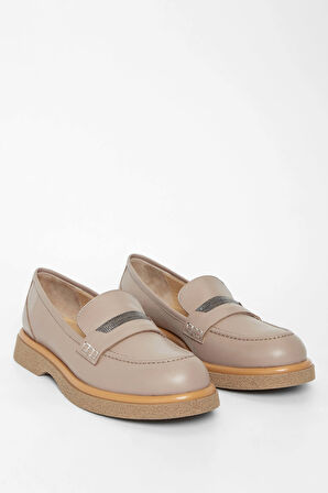 Tamer Tanca Kadın Hakiki Deri Vizon Loafer Ayakkabı 33 2451 BN AYK SK23/24 VIZON DR