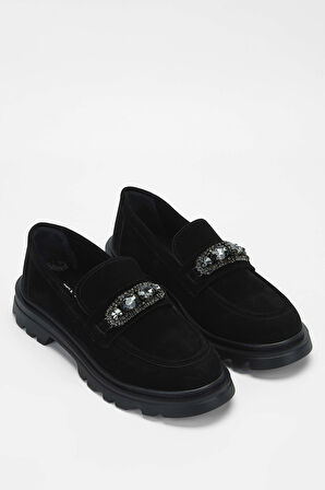 Tamer Tanca Kadın Vegan Siyah Süet Loafer Ayakkabı 817 2399 BN AYK SK23/24 SIYAH SUET