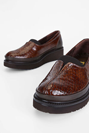 Tamer Tanca Kadın Hakiki Deri Kahverengi Casual Ayakkabı 824 012 BN AYK SK23/24 KAHVE KROKO