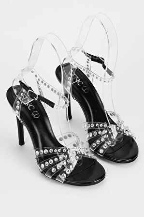 Tamer Tanca Kadın Hakiki Deri Siyah Topuklu Ayakkabı 654 115 BN AYK SK23/24 SIYAH/GUMUS