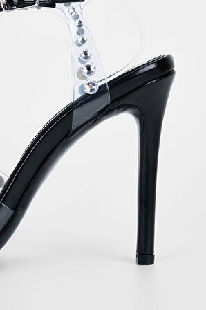 Tamer Tanca Kadın Hakiki Deri Siyah Topuklu Ayakkabı 654 115 BN AYK SK23/24 SIYAH/GUMUS