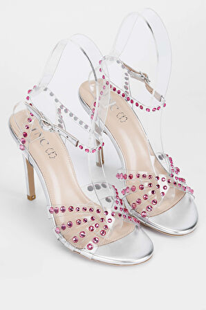 Tamer Tanca Kadın Hakiki Deri Gümüş Topuklu Ayakkabı 654 115 BN AYK SK23/24 GUMUS/PEMBE