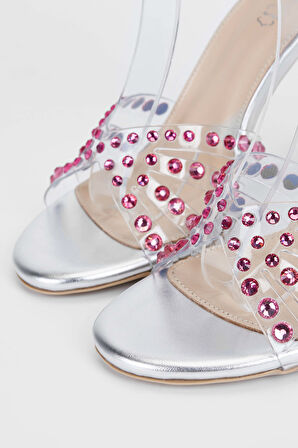 Tamer Tanca Kadın Hakiki Deri Gümüş Topuklu Ayakkabı 654 115 BN AYK SK23/24 GUMUS/PEMBE