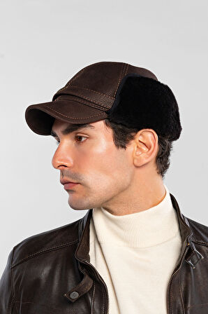 Tamer Tanca Erkek Hakiki Deri Kahverengi Şapka 524 1100 SAPKA SK23/24 KAHVE