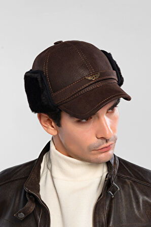 Tamer Tanca Erkek Hakiki Deri Kahverengi Şapka 524 1100 SAPKA SK23/24 KAHVE