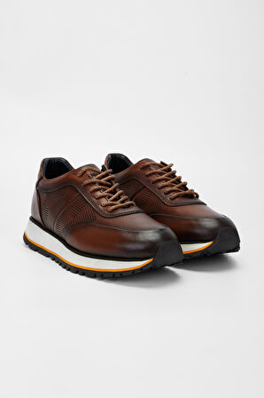 Valmenti Erkek Kahve tarcın beyaz Hakiki Deri Sneakers & Spor Ayakkabı 1006 043 ERK AYK SK23/24