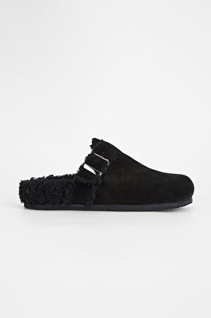 Valmenti Kadın Siyah Süet Deri Düz Terlik 970 7964 BN TRLK SK23/24