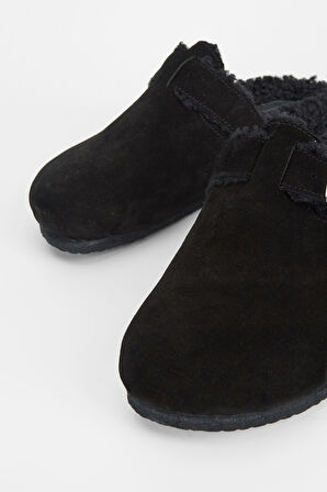 Valmenti Kadın Siyah Süet Deri Düz Terlik 970 7964 BN TRLK SK23/24