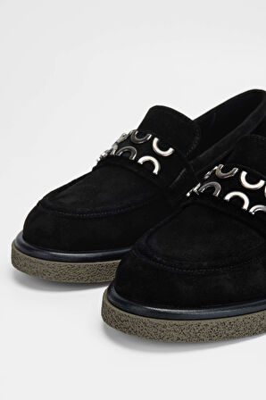 Tamer Tanca Kadın Hakiki Deri Siyah Süet Loafer Ayakkabı 775 6501 BN AYK SK23/24 SIYAH SUET