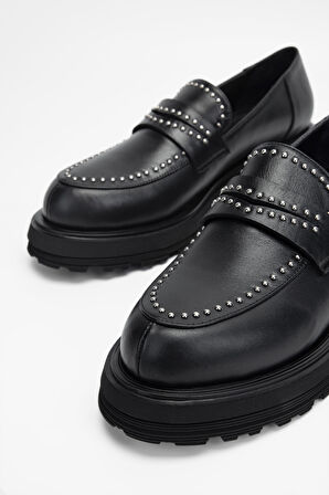 Valmenti Kadın Siyah Hakiki Deri Loafer Ayakkabı 775 369 BN AYK SK23/24