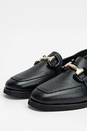 Tamer Tanca Kadın Hakiki Deri Siyah Loafer Ayakkabı 961 2301 BN AYK SK23/24 SIYAH FLTR