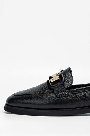 Tamer Tanca Kadın Hakiki Deri Siyah Loafer Ayakkabı 961 2301 BN AYK SK23/24 SIYAH FLTR