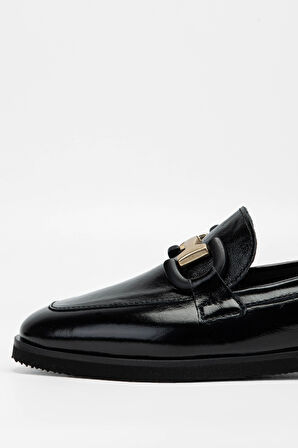 Tamer Tanca Kadın Hakiki Deri Siyah Rugan Loafer Ayakkabı 961 2301 BN AYK SK23/24 SIYAH KRSK RGN