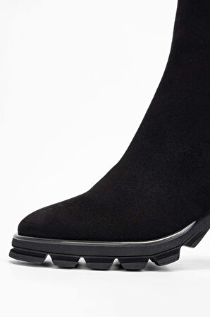 Tamer Tanca Kadın Hakiki Deri Siyah Süet Topuklu Bot 775 900 BN BOT SK23/24 SIYAH SUET