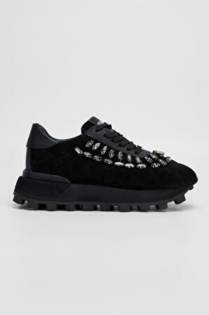 Valmenti Kadın Siyah Süet Deri Sneakers & Spor Ayakkabı 1011 6187 BN AYK SK23/24