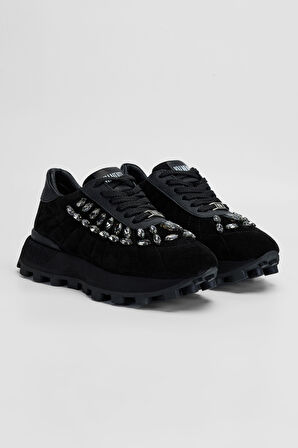 Valmenti Kadın Siyah Süet Deri Sneakers & Spor Ayakkabı 1011 6187 BN AYK SK23/24