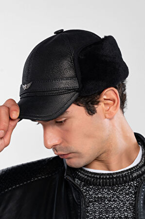 Tamer Tanca Erkek Hakiki Deri Siyah Şapka 524 1100 SAPKA SK23/24 SIYAH