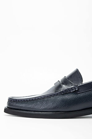 Tamer Tanca Erkek Hakiki Deri Lacivert Loafer Ayakkabı 1008 01987 ERK AYK SK23/24 LACI BFL/LACI GYK