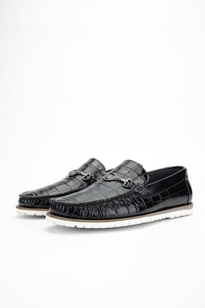 Valmenti CamilaErkek Siyah Kroko Hakiki Deri Loafer Ayakkabı 355 13974 ERK AYK Y24