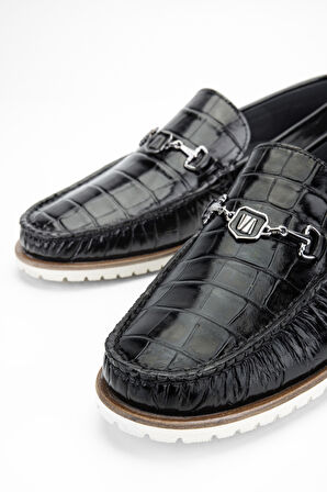 Valmenti CamilaErkek Siyah Kroko Hakiki Deri Loafer Ayakkabı 355 13974 ERK AYK Y24