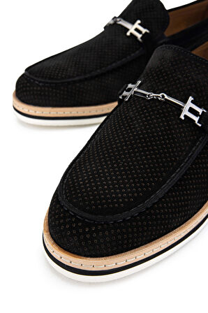 Tamer Tanca Erkek Hakiki Deri Siyah Süet Loafer Ayakkabı 285 3864 ERK AYK Y/24 SIYAH SUET