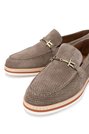 Tamer Tanca Erkek Hakiki Deri Taupe Süet Loafer Ayakkabı 285 3864 ERK AYK Y/24 TAUPE SUET