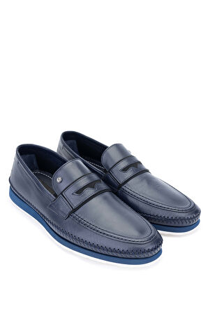 Tamer Tanca Erkek Hakiki Deri Lacivert Loafer Ayakkabı 1016 128 ERK AYK Y24 LACI VIC