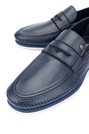 Tamer Tanca Erkek Hakiki Deri Lacivert Loafer Ayakkabı 1016 128 ERK AYK Y24 LACI VIC